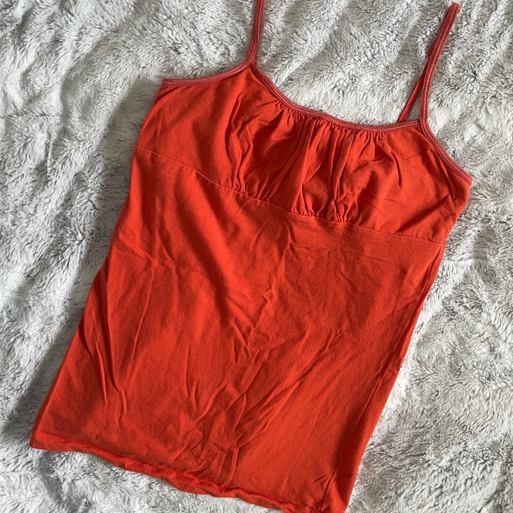 Orange tank top with ruched top
